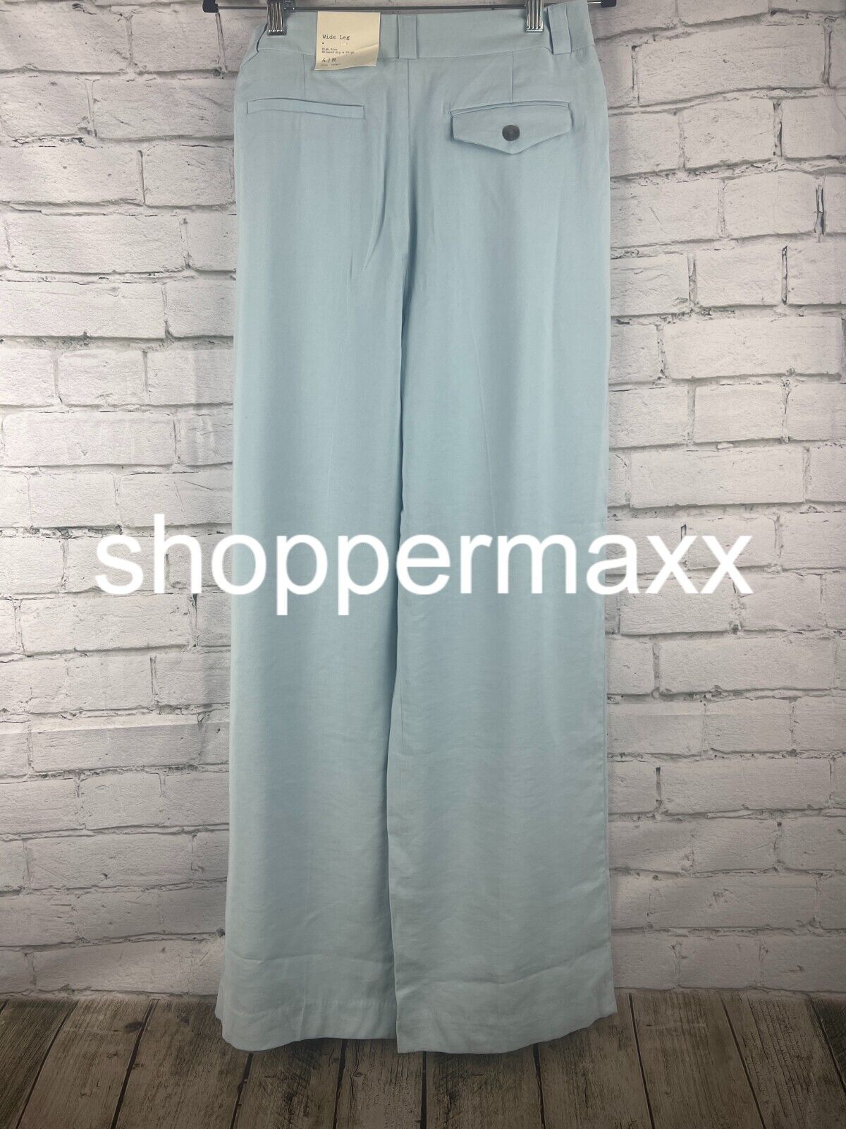 Women's High-Rise Relaxed Fit Full Length Baggy Wide Leg Trousers - Blue, 4