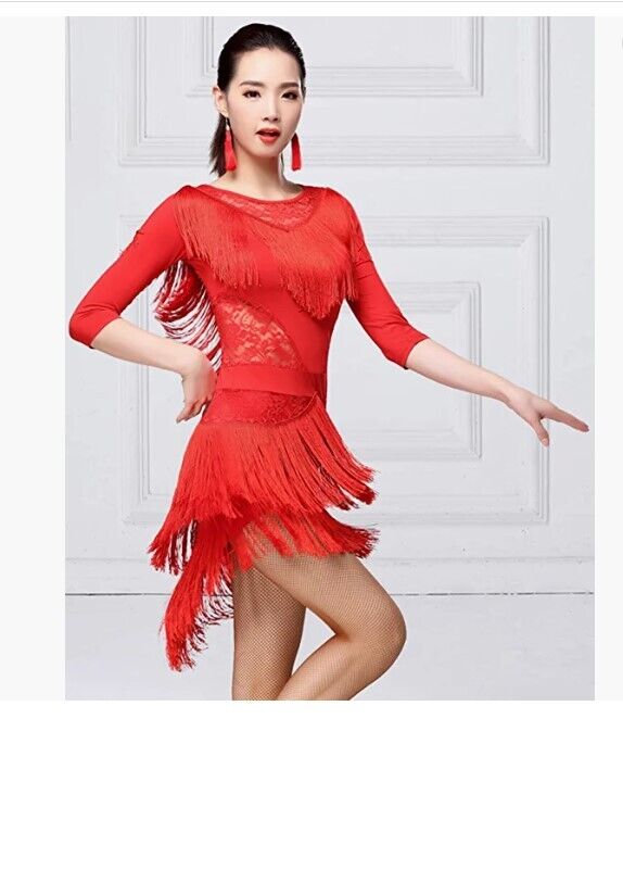 ZX Women Latin Dance Dress Fringe Salsa Tango Cha Cha Rumba Ballroom Dance Dress