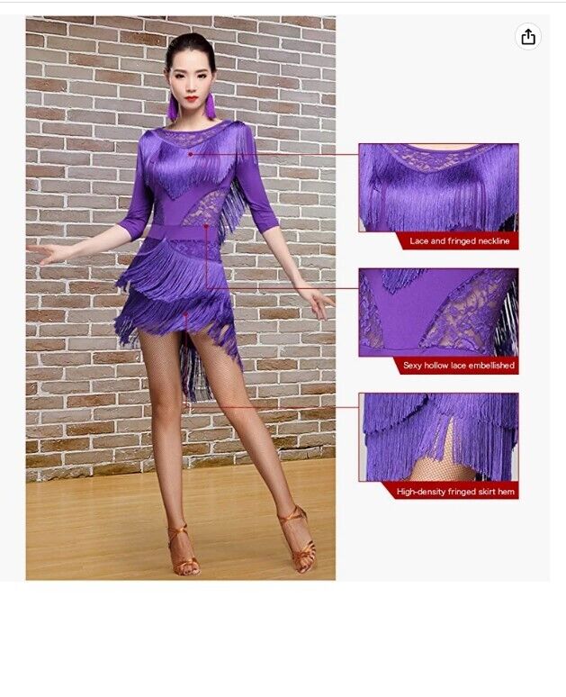 ZX Women Latin Dance Dress Fringe Salsa Tango Cha Cha Rumba Ballroom Dance Dress
