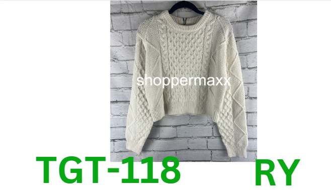 Women'sCropped Cable Knit Crewneck Sweater -Future Collective with Reese,Ivory,M