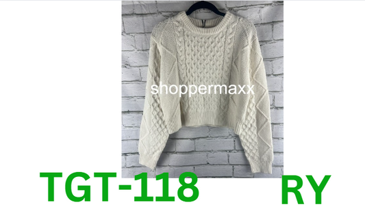 Women'sCropped Cable Knit Crewneck Sweater -Future Collective with Reese,Ivory,M