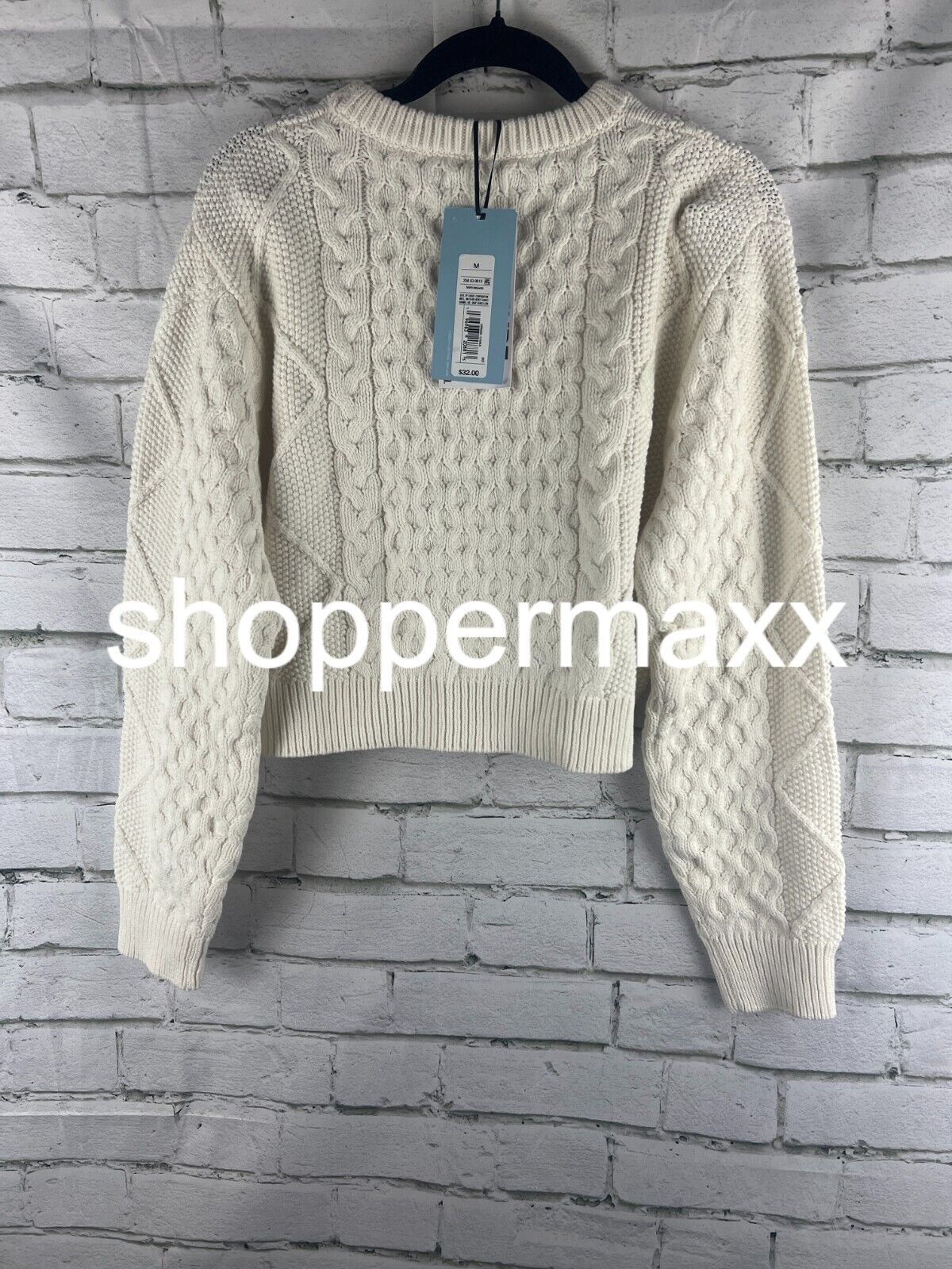 Women'sCropped Cable Knit Crewneck Sweater -Future Collective with Reese,Ivory,M