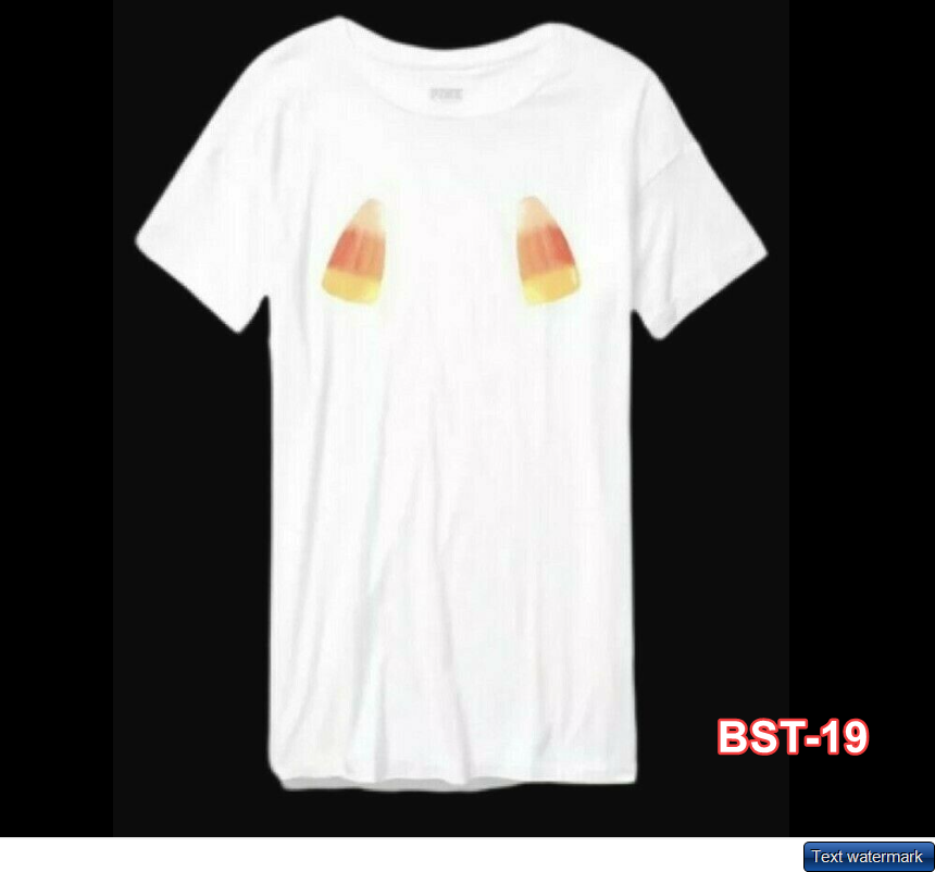 Victorias Secret PINK Perfect Crew Neck Short Sleeve T-Shirt Candy Corn XS WHT