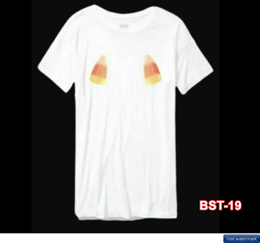 Victorias Secret PINK Perfect Crew Neck Short Sleeve T-Shirt Candy Corn XS WHT