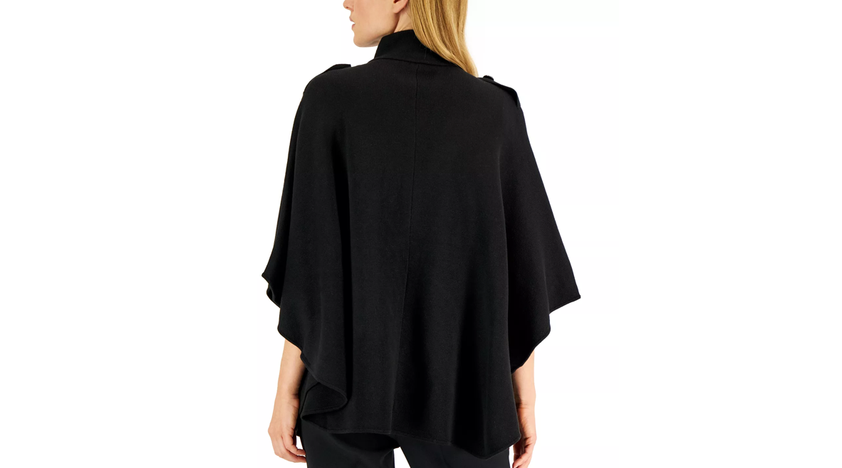 Anne Klein Women's Zip Front Capelet with Buttons, Asphalt, L/XL