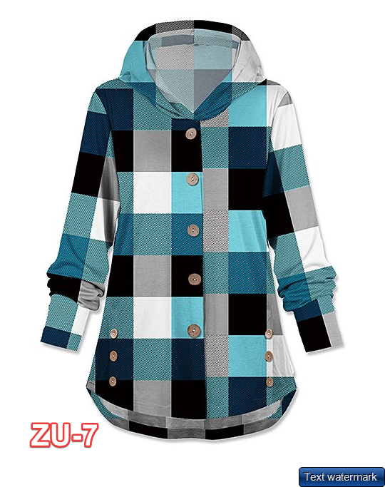 UDEAR | Blue & Gray Plaid Knit Button-Accent Hooded Cardigan - Women Small
