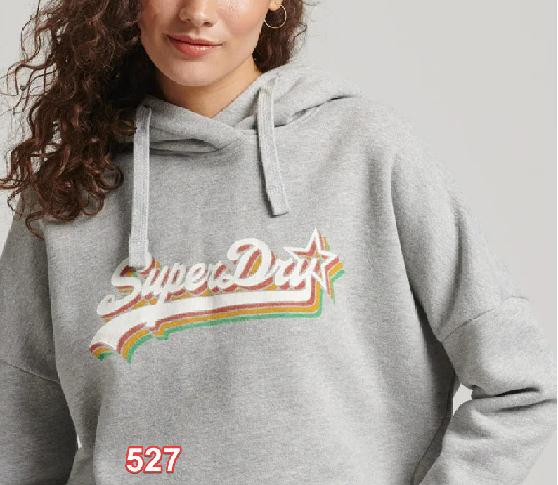Superdry Women's Vintage Logo Rainbow Hood, Women Hoodie Grey Marl, SZ 4+6+10 US