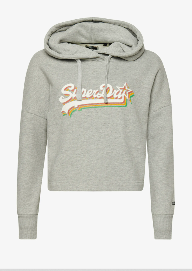 Superdry Women's Vintage Logo Rainbow Hood, Women Hoodie Grey Marl, SZ 4+6+10 US