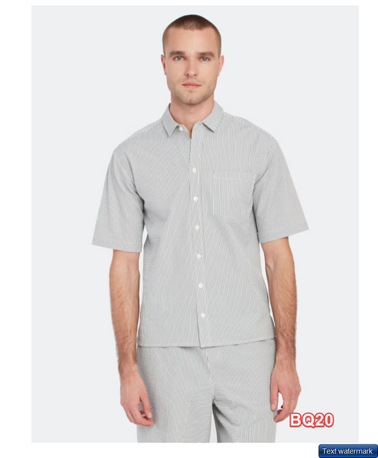 Anthony Thomas Melillo Stripe Short Sleeve Woven Shirt, White/Navy Stripe L $195