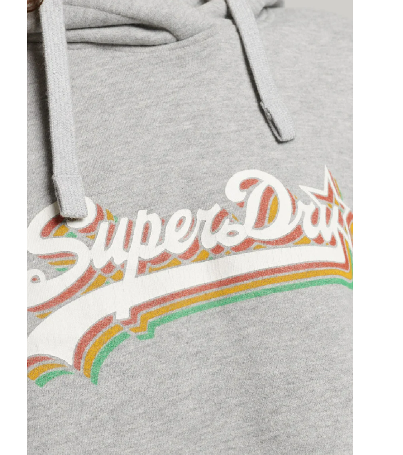 Superdry Women's Vintage Logo Rainbow Hood, Women Hoodie Grey Marl, SZ 4+6+10 US