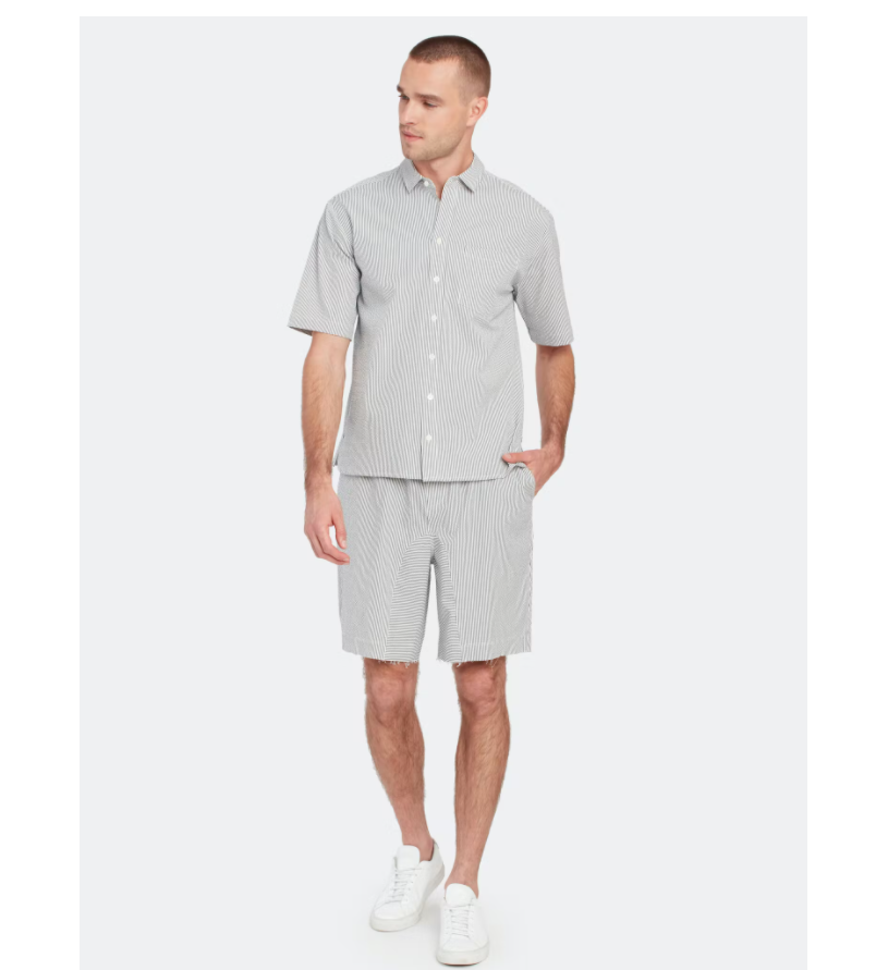 Anthony Thomas Melillo Stripe Short Sleeve Woven Shirt, White/Navy Stripe L $195