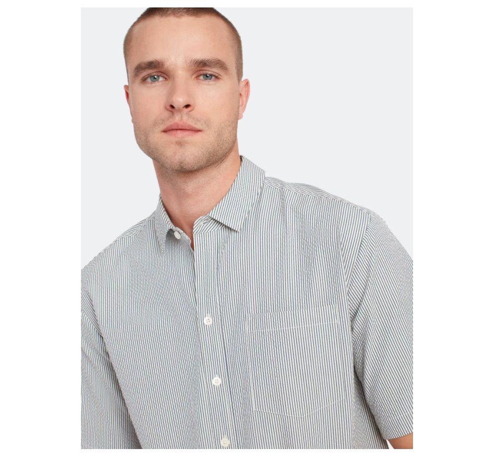 Anthony Thomas Melillo Stripe Short Sleeve Woven Shirt, White/Navy Stripe L $195
