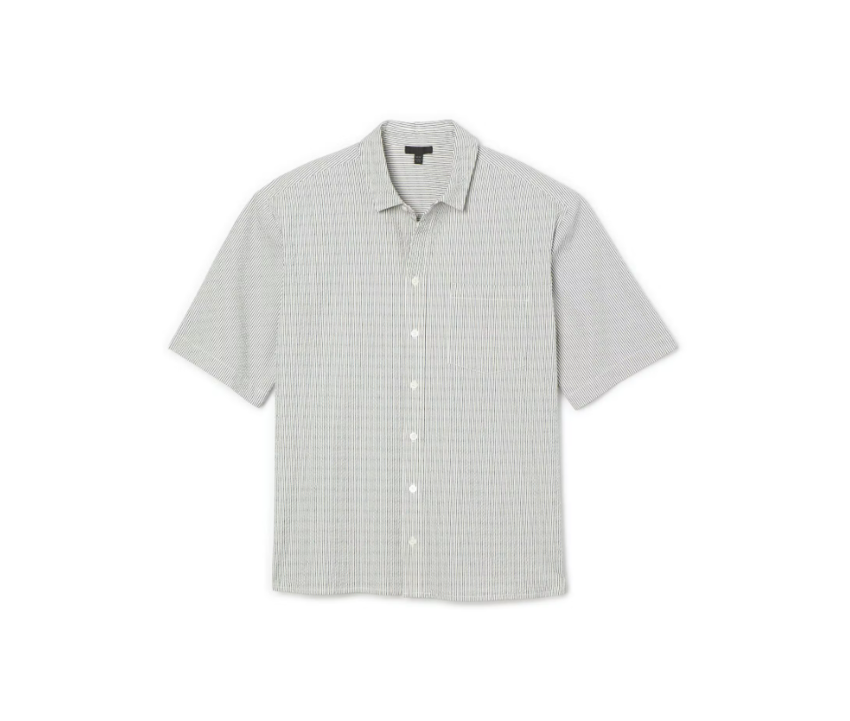 Anthony Thomas Melillo Stripe Short Sleeve Woven Shirt, White/Navy Stripe L $195