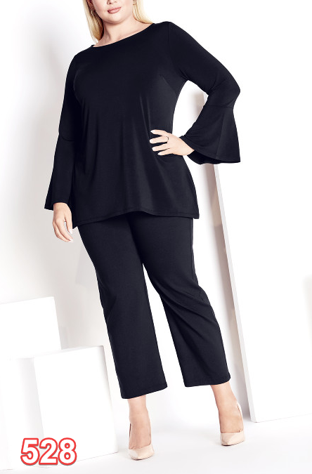 AVENUE Burrow Plain Women's Top Flared Sleeves Relaxed Fit Stretch Black 22/24