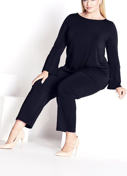 AVENUE Burrow Plain Women's Top Flared Sleeves Relaxed Fit Stretch Black 22/24