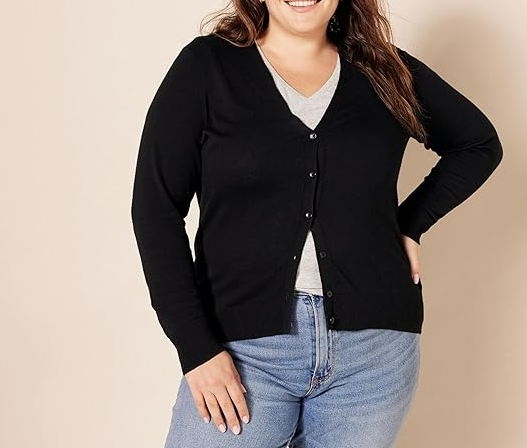 Amazon Essentials Women's Lightweight V-Neck Cardigan Sweater Black 1X