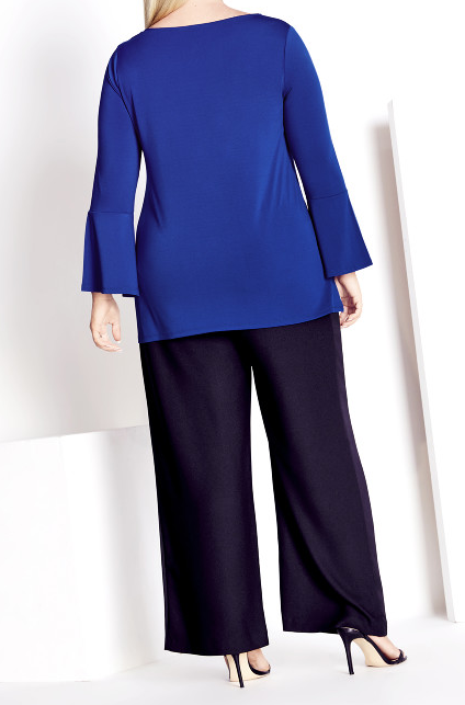 AVENUE Burrow Plain Women's Top Flared Sleeves Relaxed Fit Stretch Cobalt 22/24