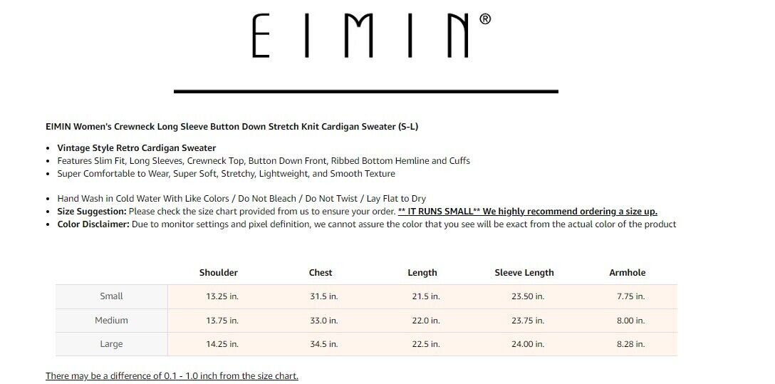 EIMIN Womens Crewneck Long Sleeve Button Down Stretch Knit Cardigan Sweater XXXL