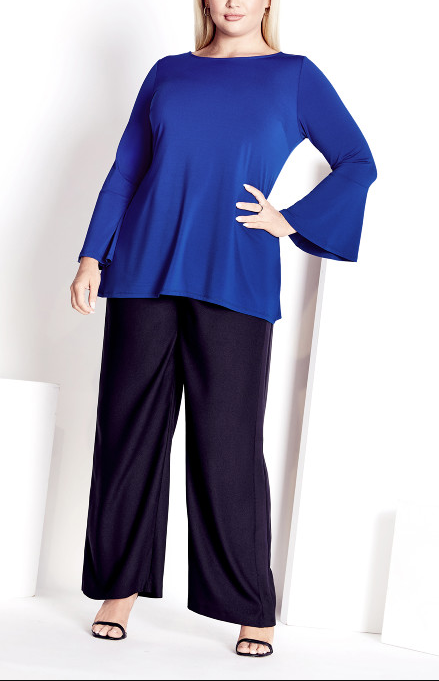 AVENUE Burrow Plain Women's Top Flared Sleeves Relaxed Fit Stretch Cobalt 22/24