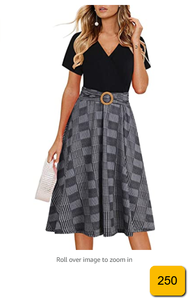 Women Criss-Cross Faux Wrap Vintage Short Sleeve Party Tea Swing Dress Pockets S