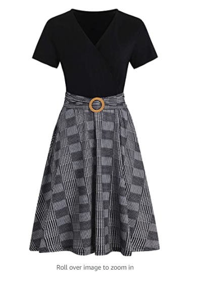 Women Criss-Cross Faux Wrap Vintage Short Sleeve Party Tea Swing Dress Pockets S