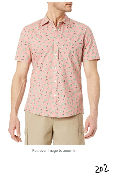 Amazon Essentials Men's Slim-fit Short-Sleeve Print Shirt Pink, Fruit Small