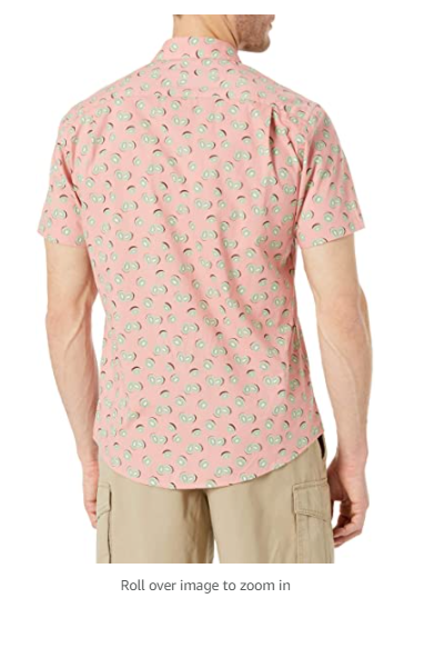 Amazon Essentials Men's Slim-fit Short-Sleeve Print Shirt Pink, Fruit Small