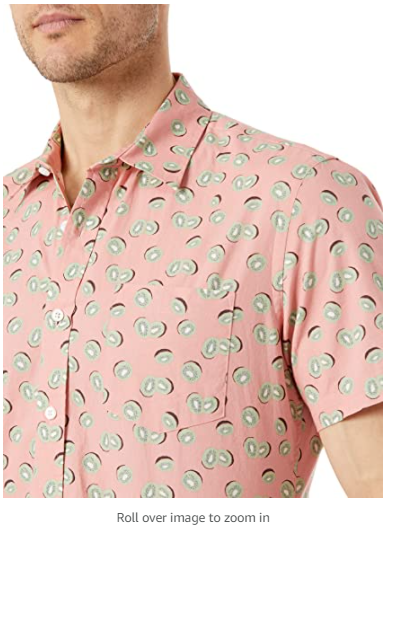 Amazon Essentials Men's Slim-fit Short-Sleeve Print Shirt Pink, Fruit Small