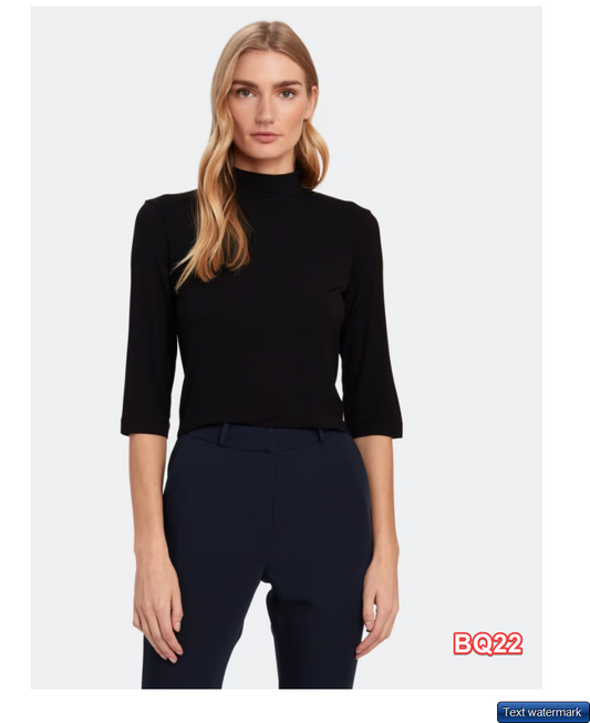 Vince. Shrunken Mock Neck Elbow Sleeve Tee Black XXS $ 110.00