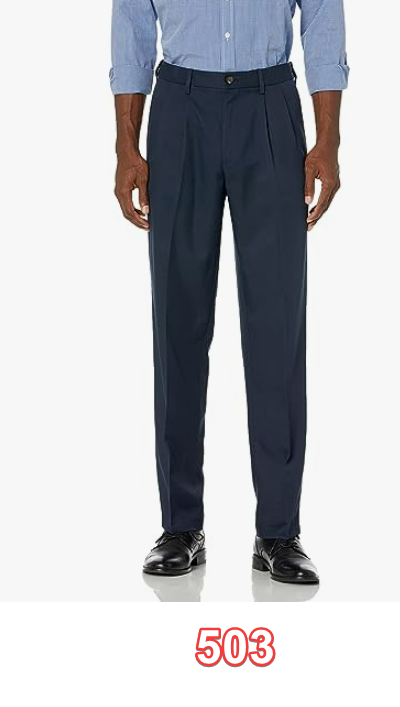 Amazon Essentials Men Classic-Fit Expandable-Waist Pleated Dress Pant Navy 33X32