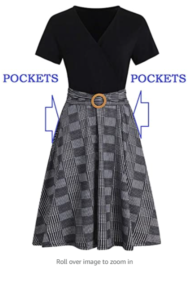 Women Criss-Cross Faux Wrap Vintage Short Sleeve Party Tea Swing Dress Pockets S