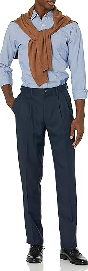 Amazon Essentials Men Classic-Fit Expandable-Waist Pleated Dress Pant Navy 33X32