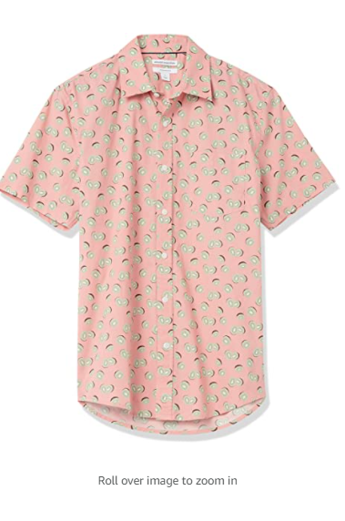 Amazon Essentials Men's Slim-fit Short-Sleeve Print Shirt Pink, Fruit Small
