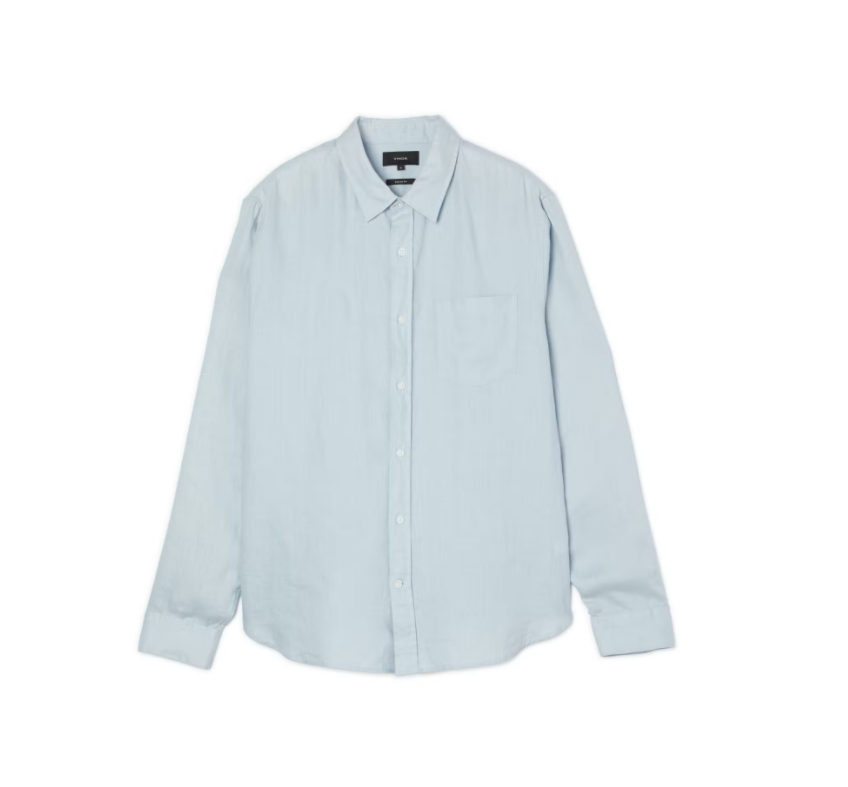 Vince. Linen Long Sleeve Button Up Linen Shirt Sky Blue XL $195
