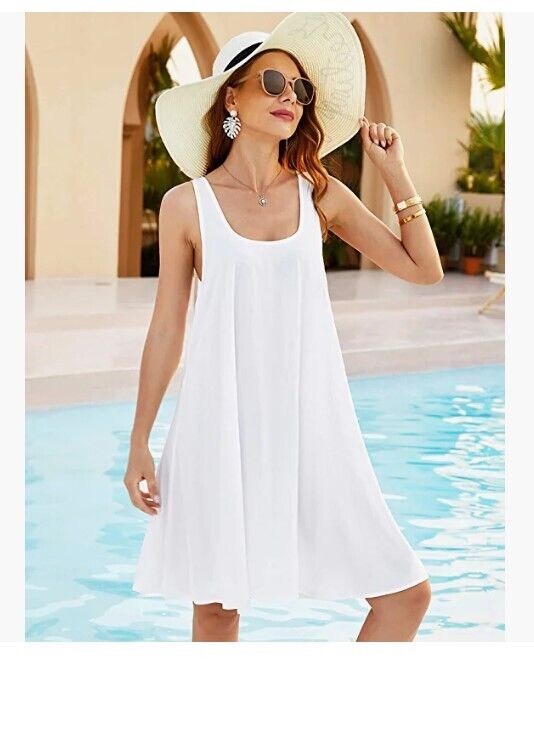 ADOME Summer Dress for Women Beach Loose Swim Cover Up Causal Tank Dress XL
