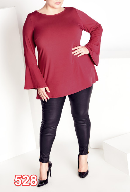 AVENUE Burrow Plain Women's Top Flared Sleeves Relaxed Fit Stretch Berry 22/24