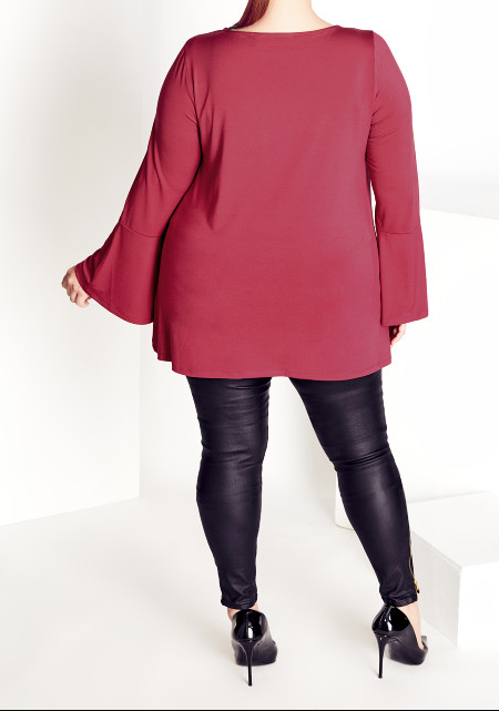 AVENUE Burrow Plain Women's Top Flared Sleeves Relaxed Fit Stretch Berry 22/24