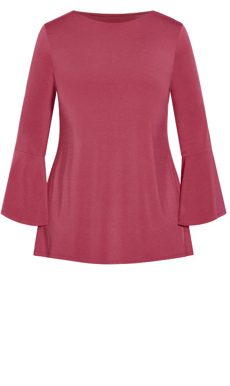 AVENUE Burrow Plain Women's Top Flared Sleeves Relaxed Fit Stretch Berry 22/24