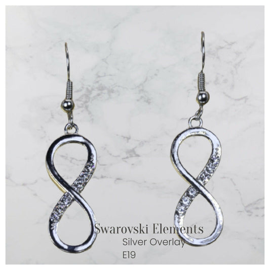 Swarovski Elements Silver Overlay Infiniti Earrings ~50mm Hanging Front side~E18