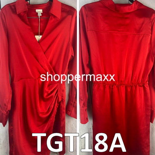Women's Long Sleeve Satin Shirtdress - A New Day, Red, Size Small
