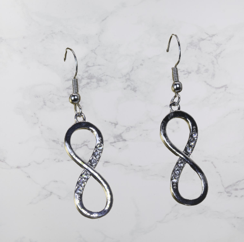 Swarovski Elements Silver Overlay Infiniti Earrings ~50mm Hanging Front side~E18