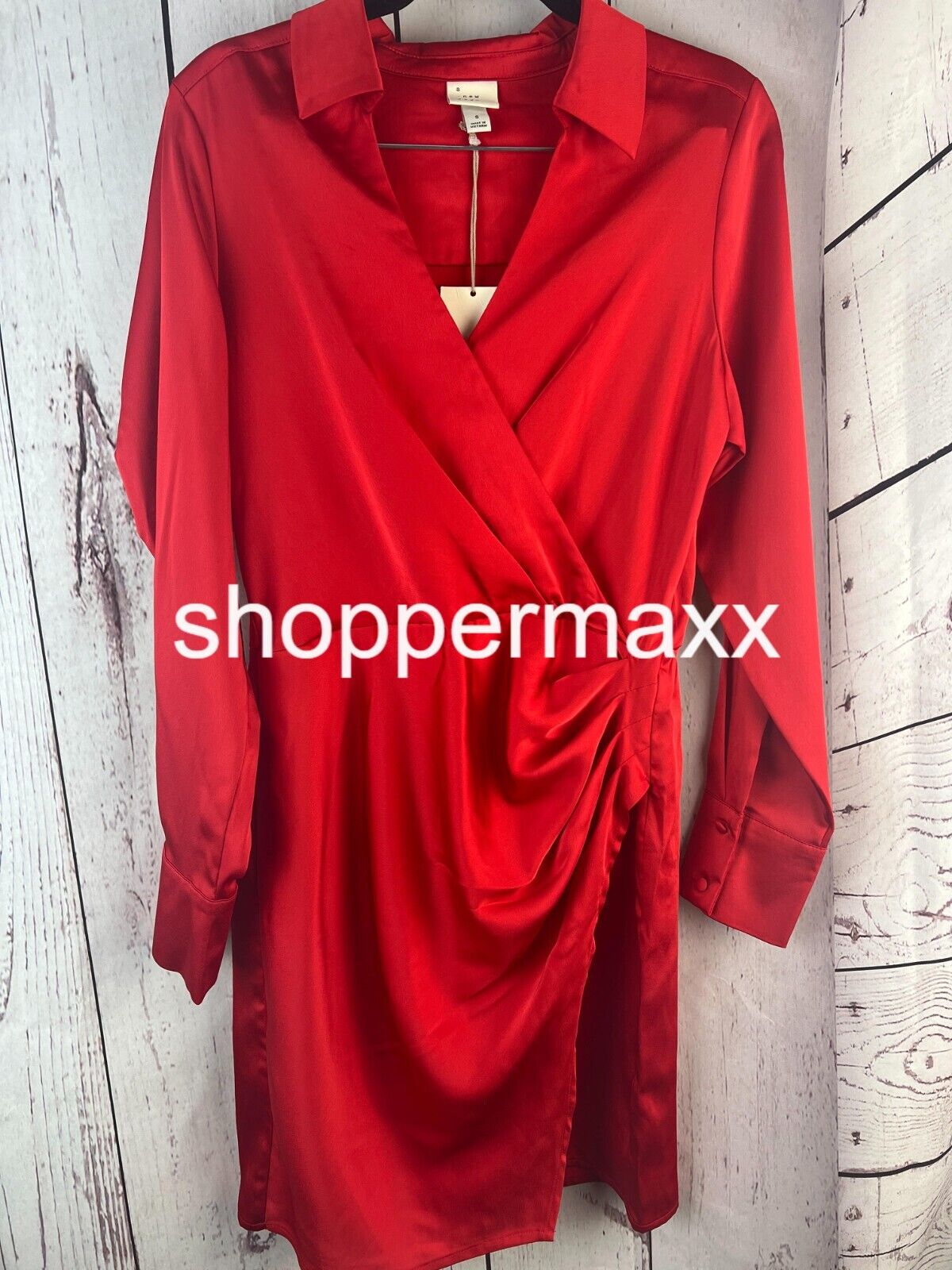 Women's Long Sleeve Satin Shirtdress - A New Day, Red, Size Small