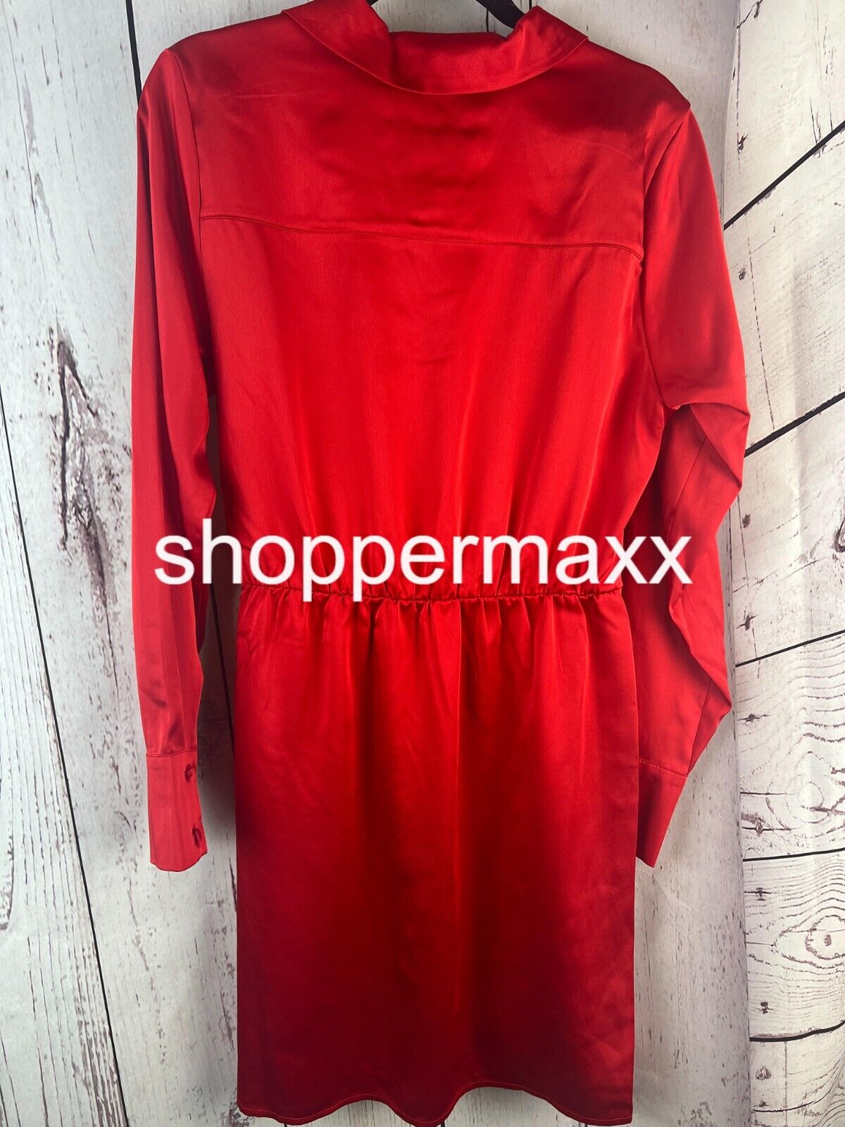 Women's Long Sleeve Satin Shirtdress - A New Day, Red, Size Small