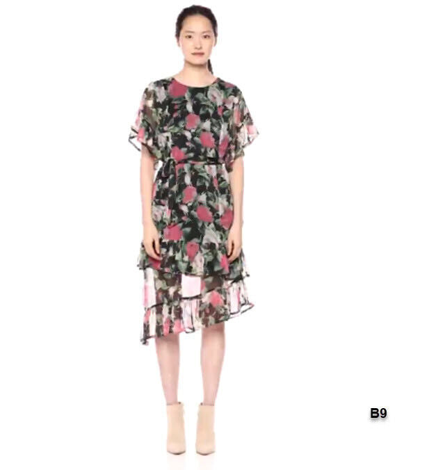 VERO MODA Women's Lili Chiffon Floral Midi Dress, Black, Medium ~B9~