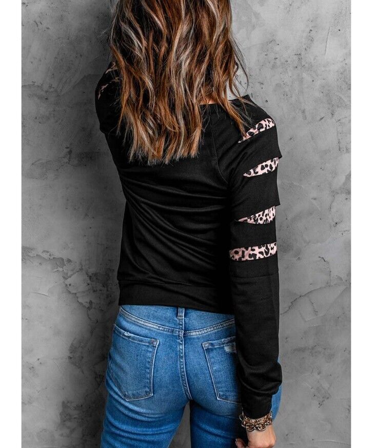Zesica | Black & Turquoise Leopard Cross 'Faith' Sweatshirt - Women Small