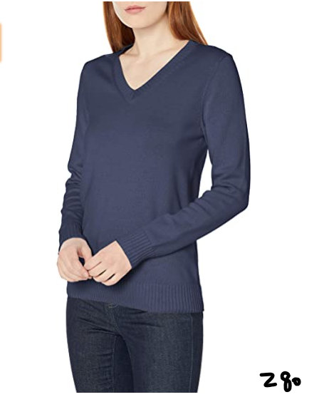 Essentials Women's 100% Cotton Long-Sleeve V-Neck Sweater, Navy, X-Small ~ Z80
