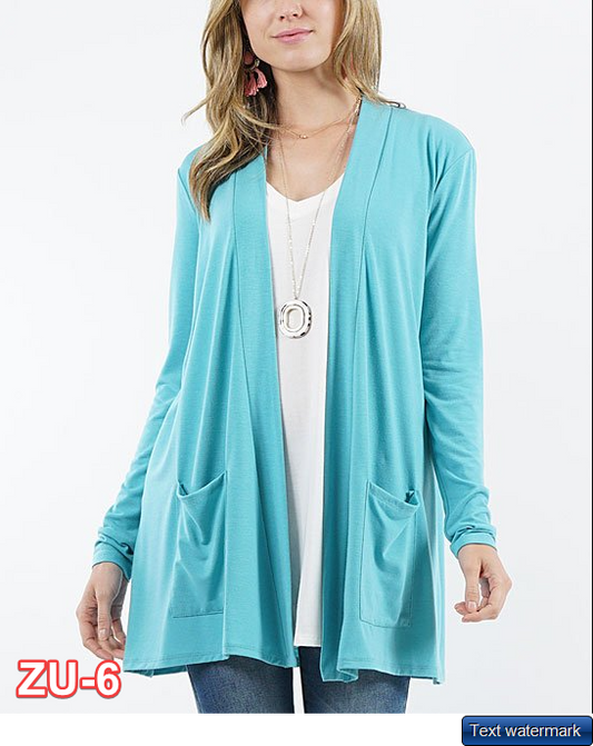 Ash Mint Slouchy Pocket Open Cardigan - Plus 2X