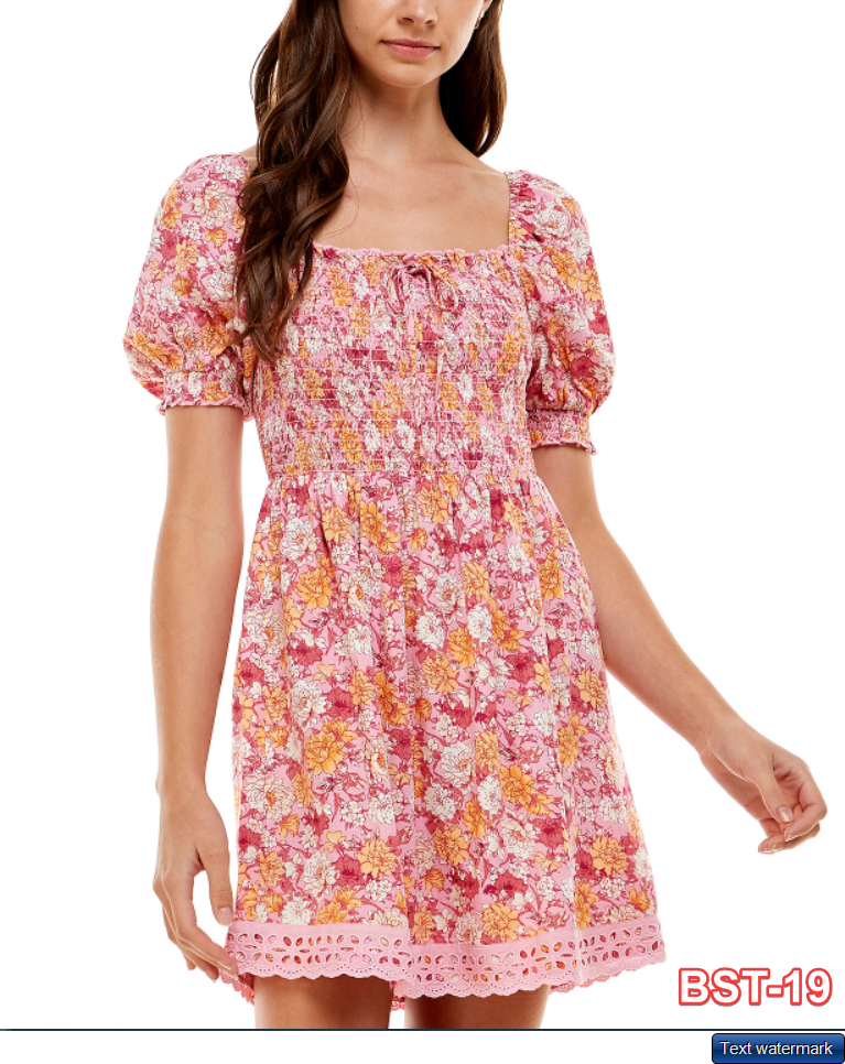 City Studios Juniors' Smocked Lace-Trim Dress Pink Gold Small