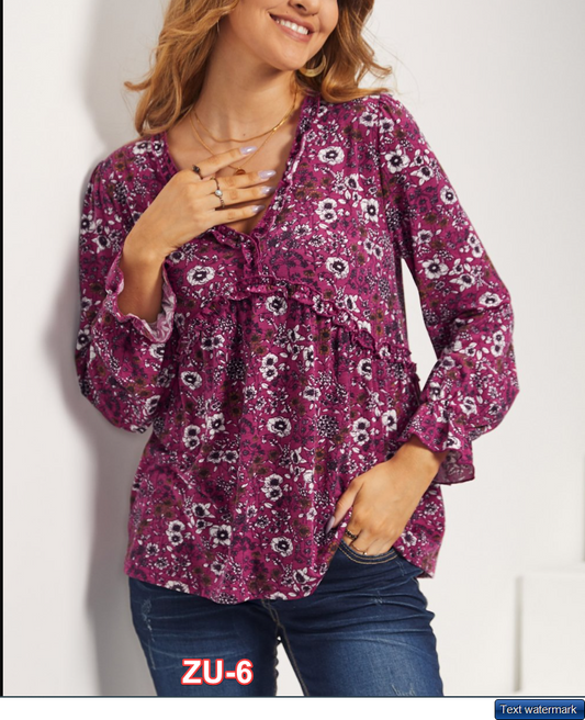 Suzanne Betro Weekend Ruffle-Trim V-Neck Empire-Waist Top - Women XL $77