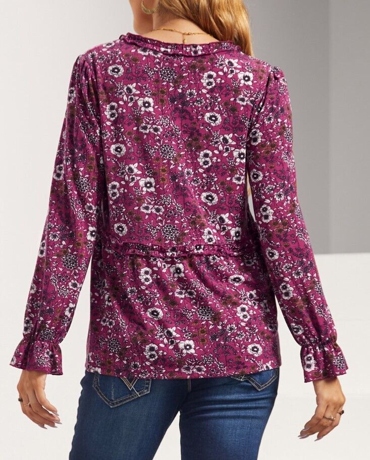 Suzanne Betro Weekend Ruffle-Trim V-Neck Empire-Waist Top - Women XL $77